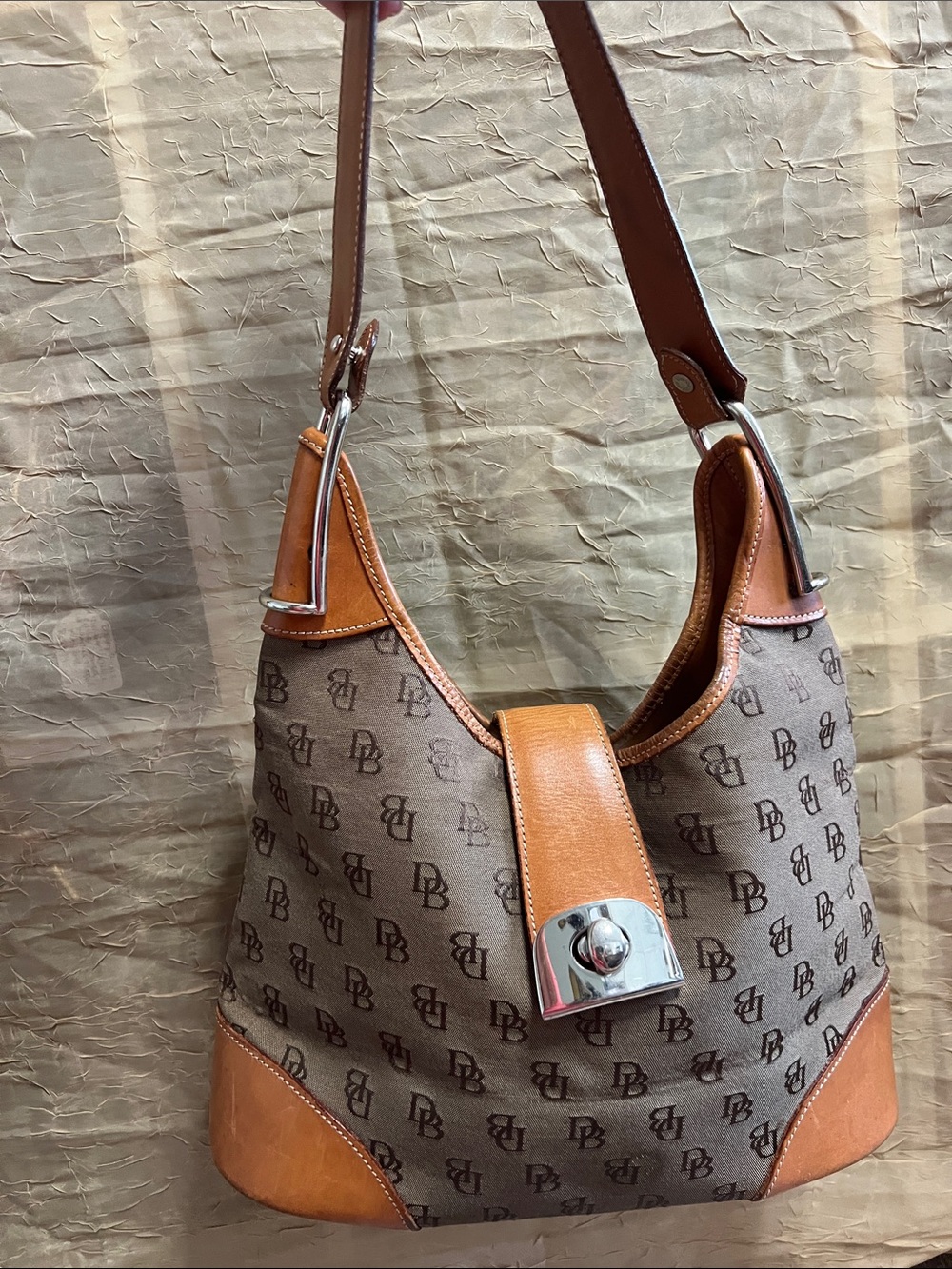 Dooney & Bourke Brown and Tan Signature Hobo Shoulder Bag